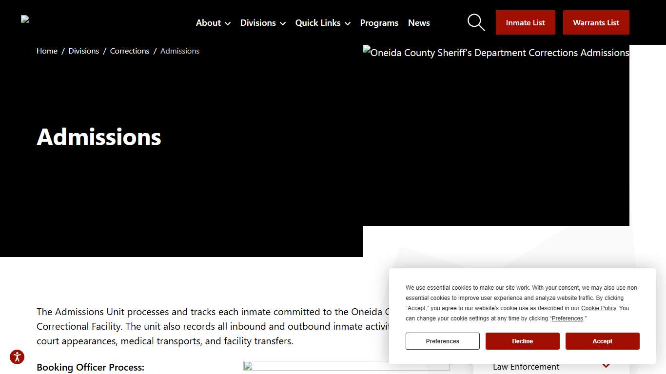 Inmate Admissions Tracking at the OC Correctional Facility | Oneida County Sheriff's Office