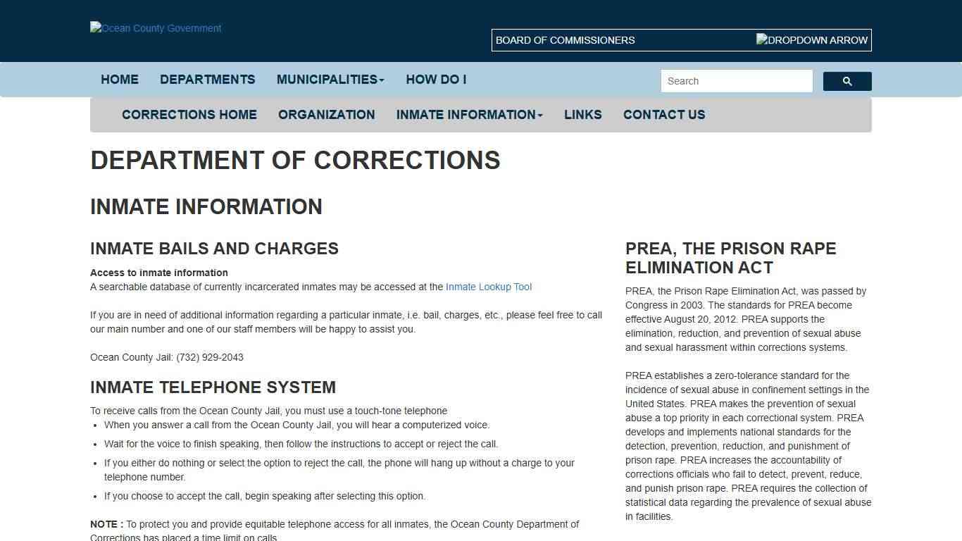 Inmate Information | Ocean County Government